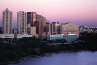 Cuimc skyline with pink and purple highlight